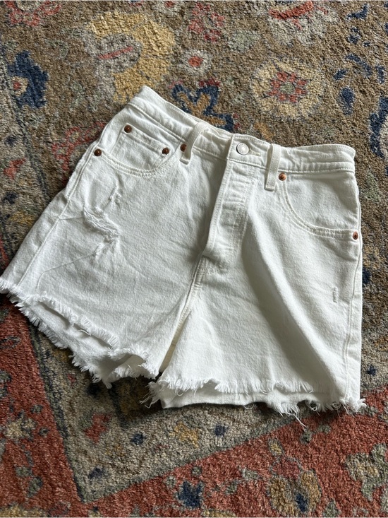 Levi's Pants - Levi's White Frayed Ribcage Denim Shorts